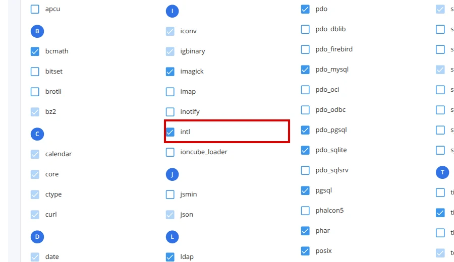 Check a PHP extension such as intl