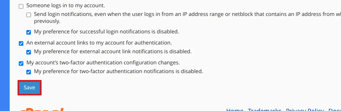 Save contact preferences in cPanel