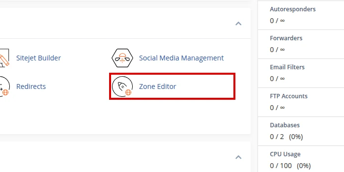 Find Zone Editor in cPanel