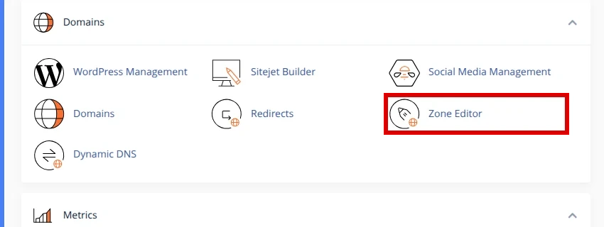 Search for Zone Editor in cPanel