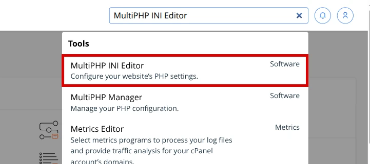 Find MultiPHP INI Editor in cPanel