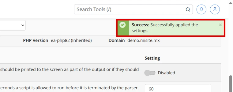 Confirm cPanel applied the setting