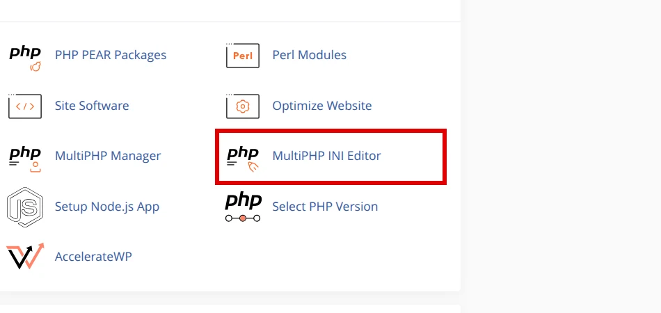Find MultiPHP INI Editor in the cPanel Software section