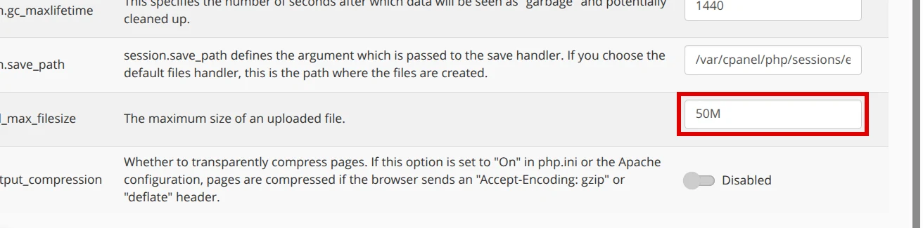 Edit upload_max_filesize in MultiPHP INI Editor