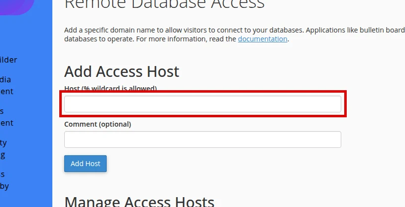 Enter the public IP address in the Remote Database Access Host field