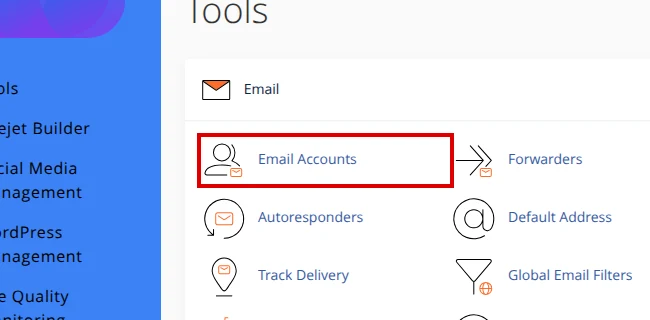 Email Accounts option in cPanel