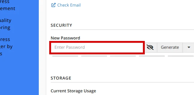 New Password field in the Security section