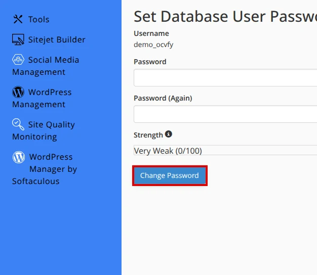 Confirm the MySQL user password change in cPanel