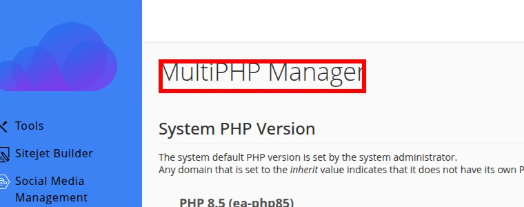 Open MultiPHP Manager in cPanel