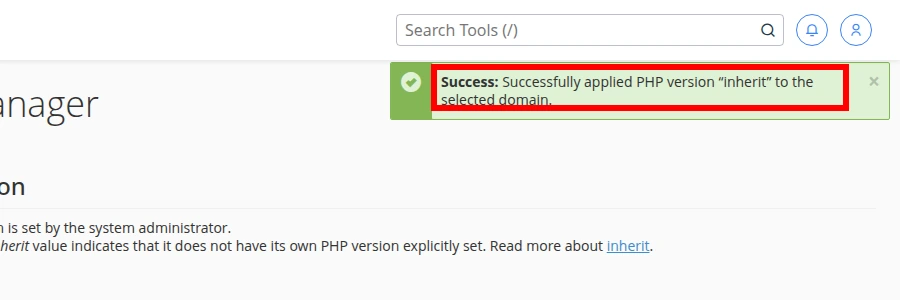 Confirm that cPanel applied the PHP version