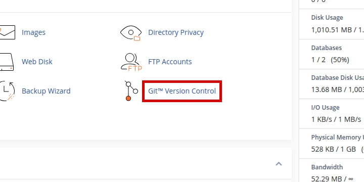 Find Git Version Control in cPanel