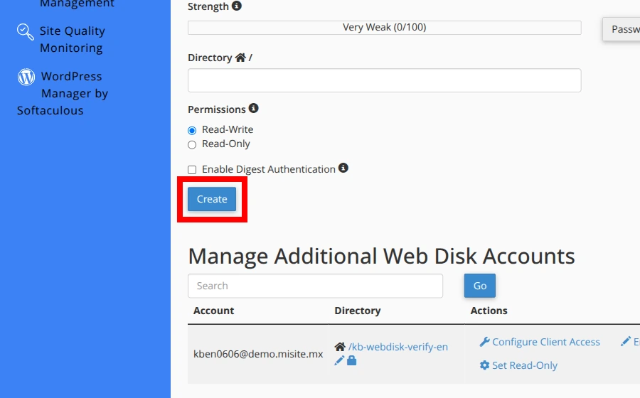 Create an additional Web Disk account