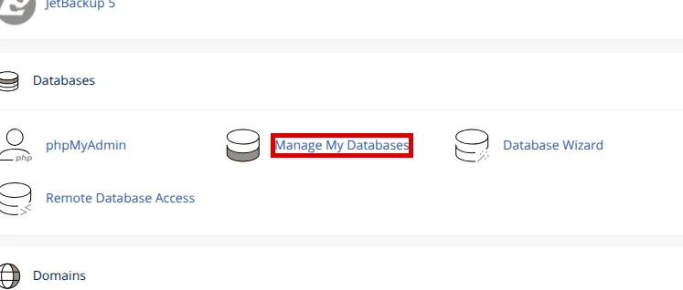 Find Manage My Databases in cPanel