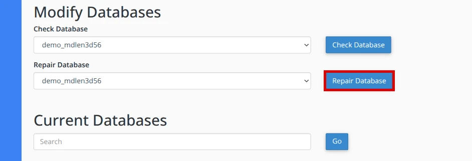 Select the database and use Repair Database