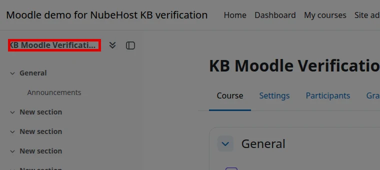 Newly created course opened in English Moodle